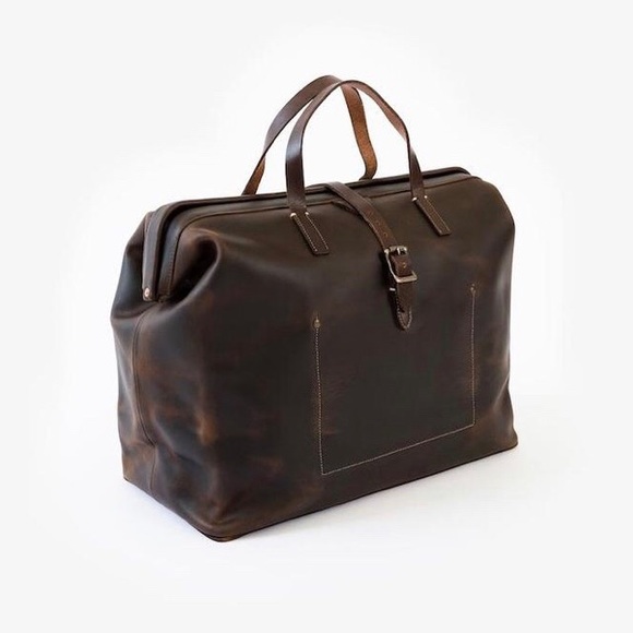 UNISEX Full Grain Leather Travel Brown Duffle Bag - Picture 5 of 13